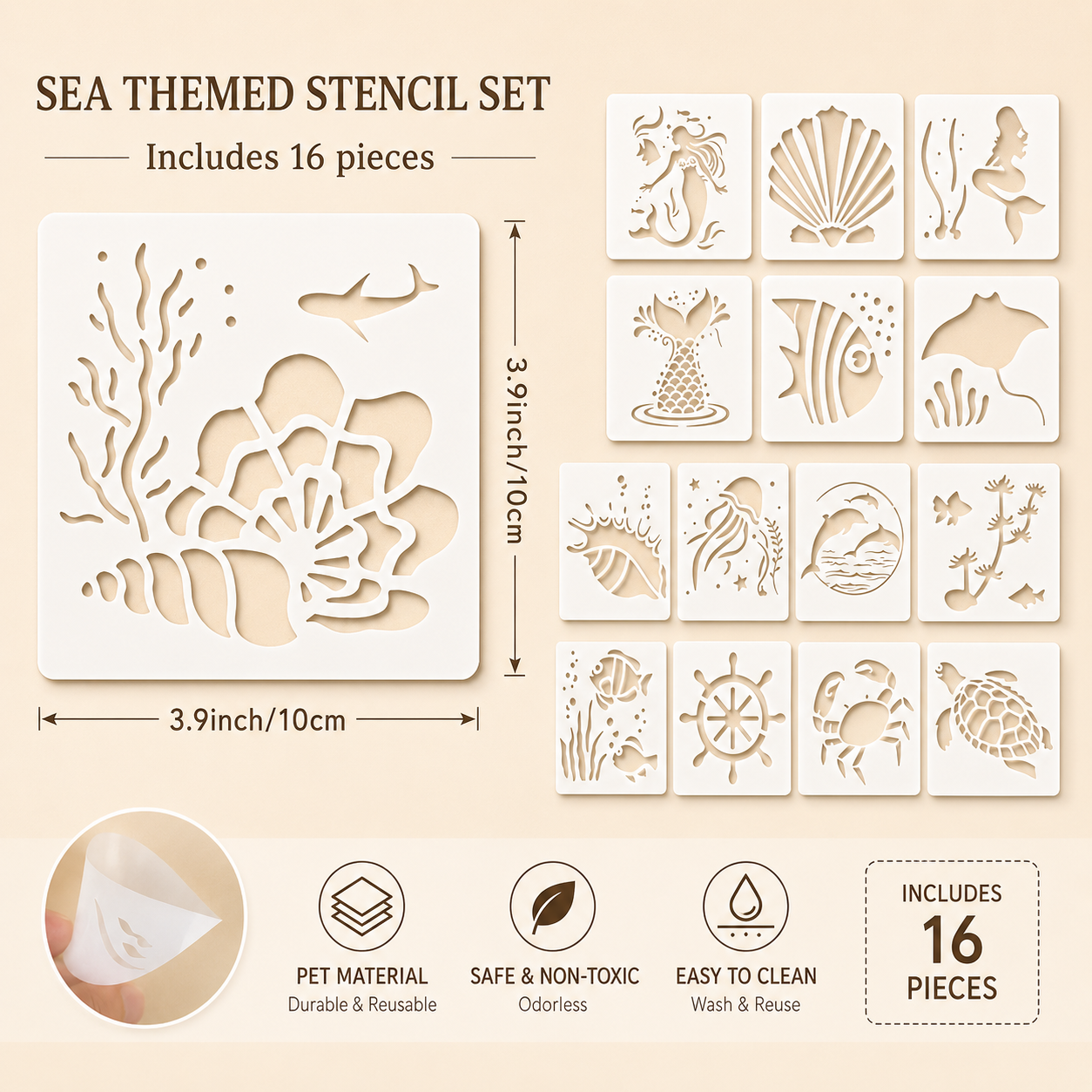 16Pcs 3.9x3.9in Ocean Animal S - Woodworking Crafts avis et prix